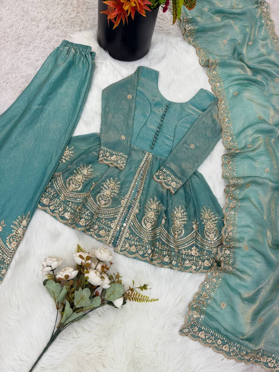 ✨ Elegant Kids Fendy Silk Palazzo Set ✨