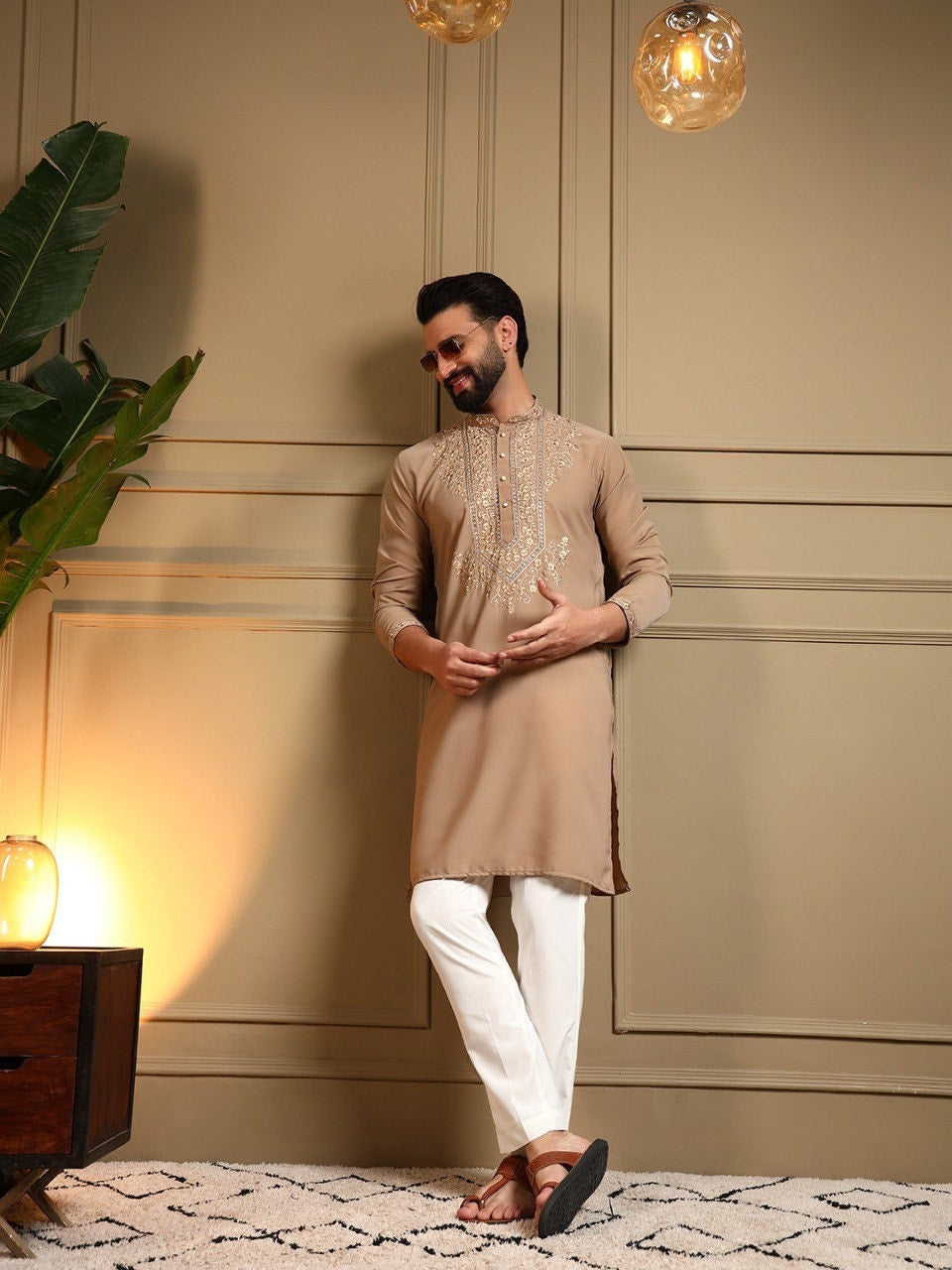 Men’s Embroidered Kurta Pyjama Set – Armani Lachko Fabric