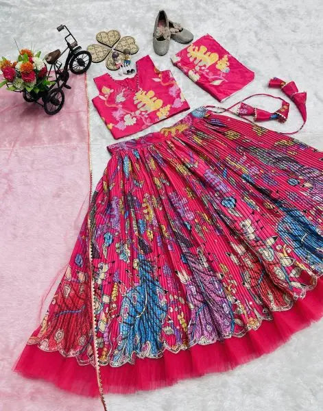 Girls Crepe Lehenga Choli Set with Mirror Handwork – Embroidered Party Wear