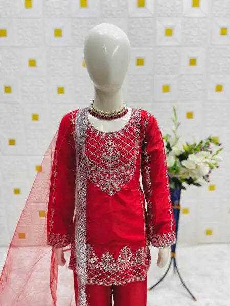 Girls Premium Crepe Silk Embroidered Party Wear Set with Dupatta