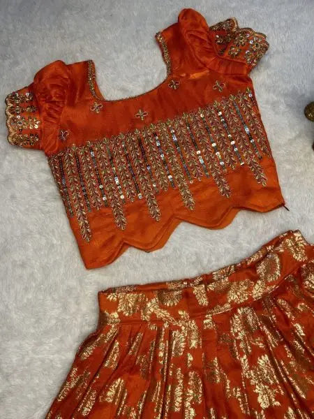 Girls Zari Weaving Silk Lehenga Choli – Sequin Embroidered Party Wear