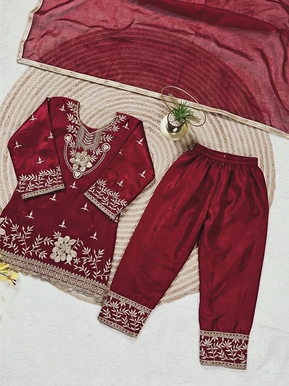 Girls Embroidered Silk Palazzo Set with Dupatta – Luxury Party & Occasion Wear