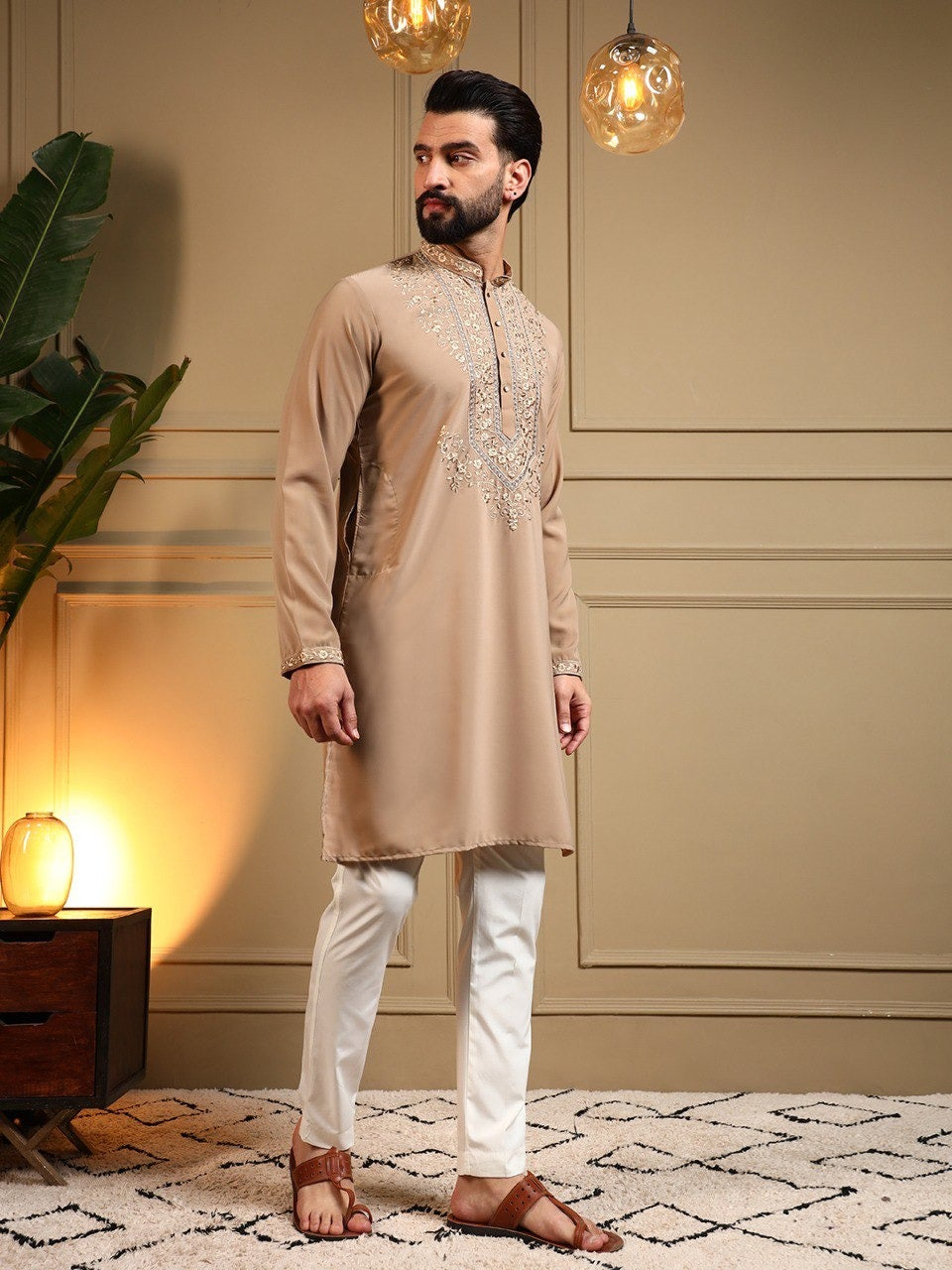 Men’s Embroidered Kurta Pyjama Set – Armani Lachko Fabric
