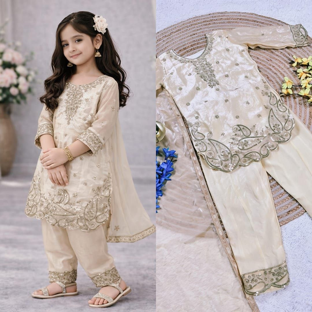 Girls Embroidered GMY Silk Palazzo Set with Dupatta – Luxury Occasion Wear