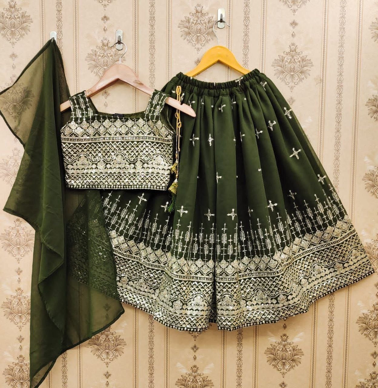 Girls Sequin Embroidered Lehenga Choli Set – Georgette Party Wear with Dupatta