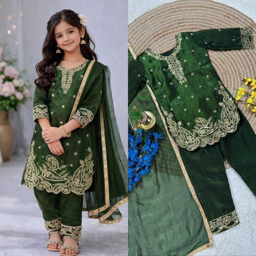 Girls Embroidered GMY Silk Palazzo Set with Dupatta – Luxury Occasion Wear