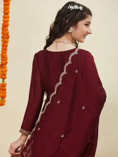 MGirls Silk Blend Kurti Pant Set with Embroidered Dupatta