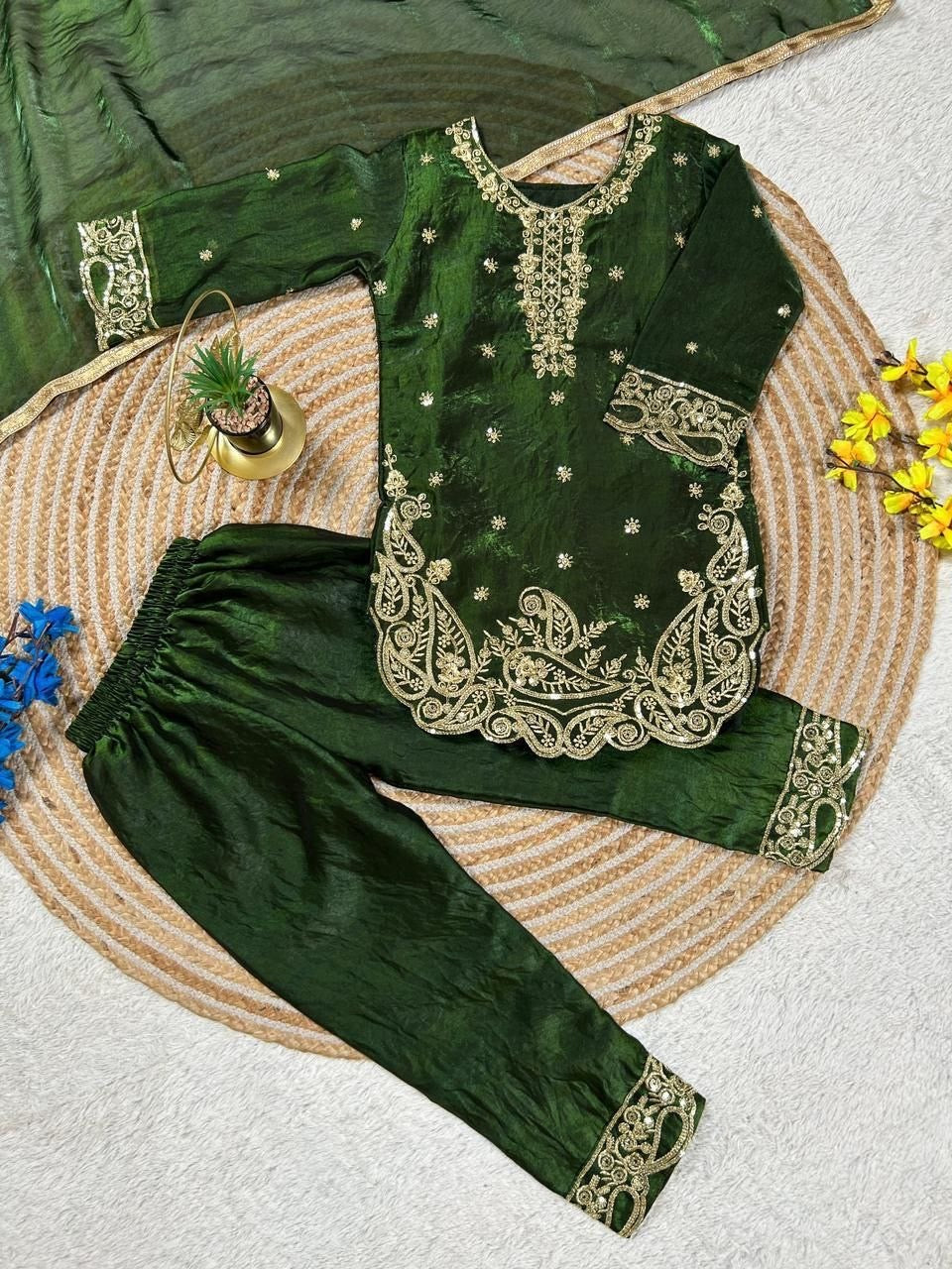 Girls Embroidered GMY Silk Palazzo Set with Dupatta – Luxury Occasion Wear