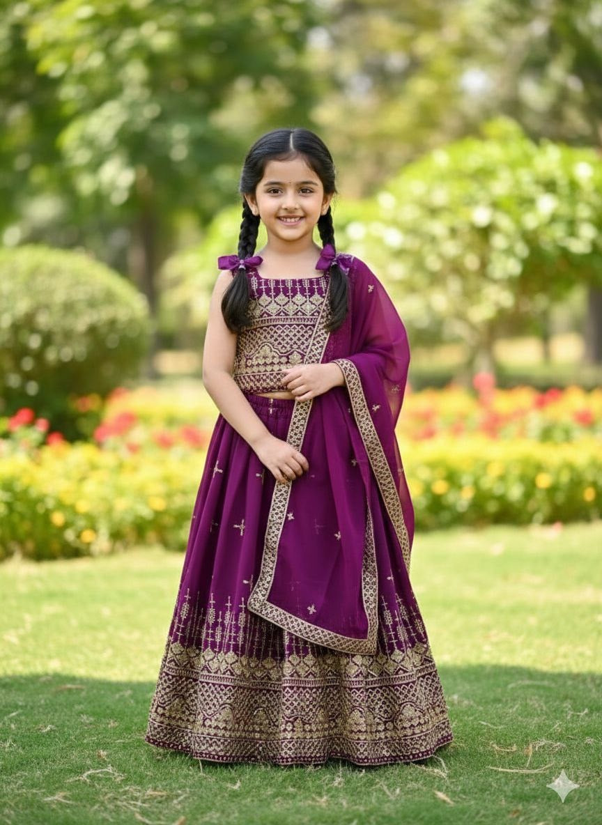 Girls Sequin Embroidered Lehenga Choli Set – Georgette Party Wear with Dupatta