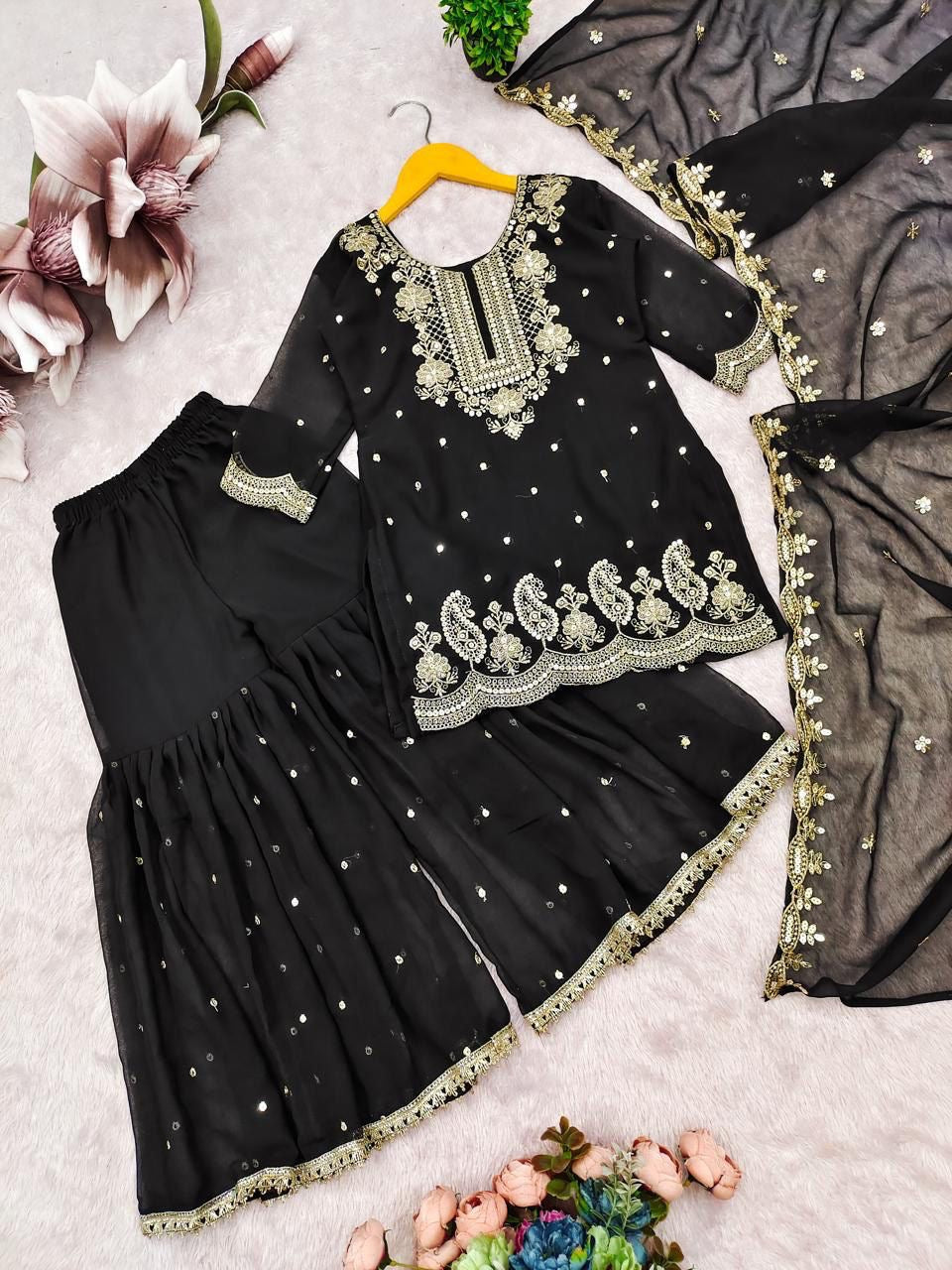 HSK Girls Plum Embroidered Party Suit Set