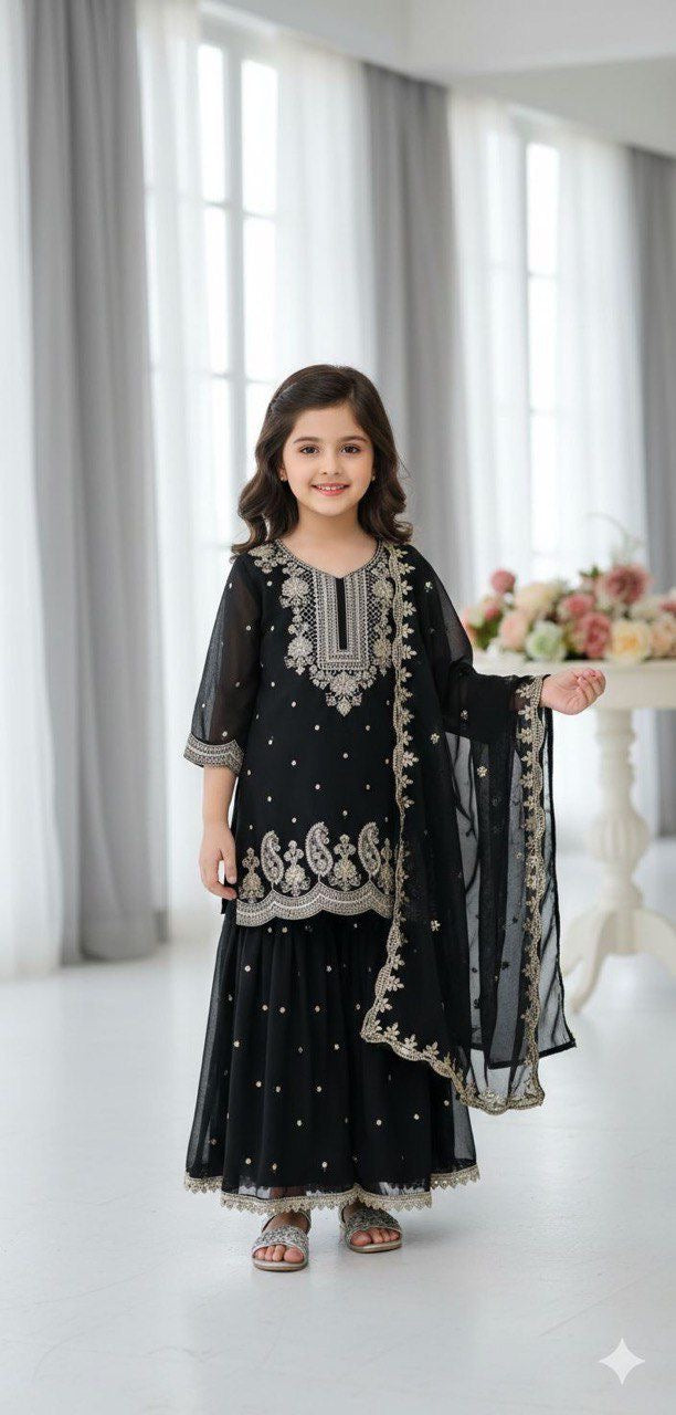 HSK Girls Plum Embroidered Party Suit Set